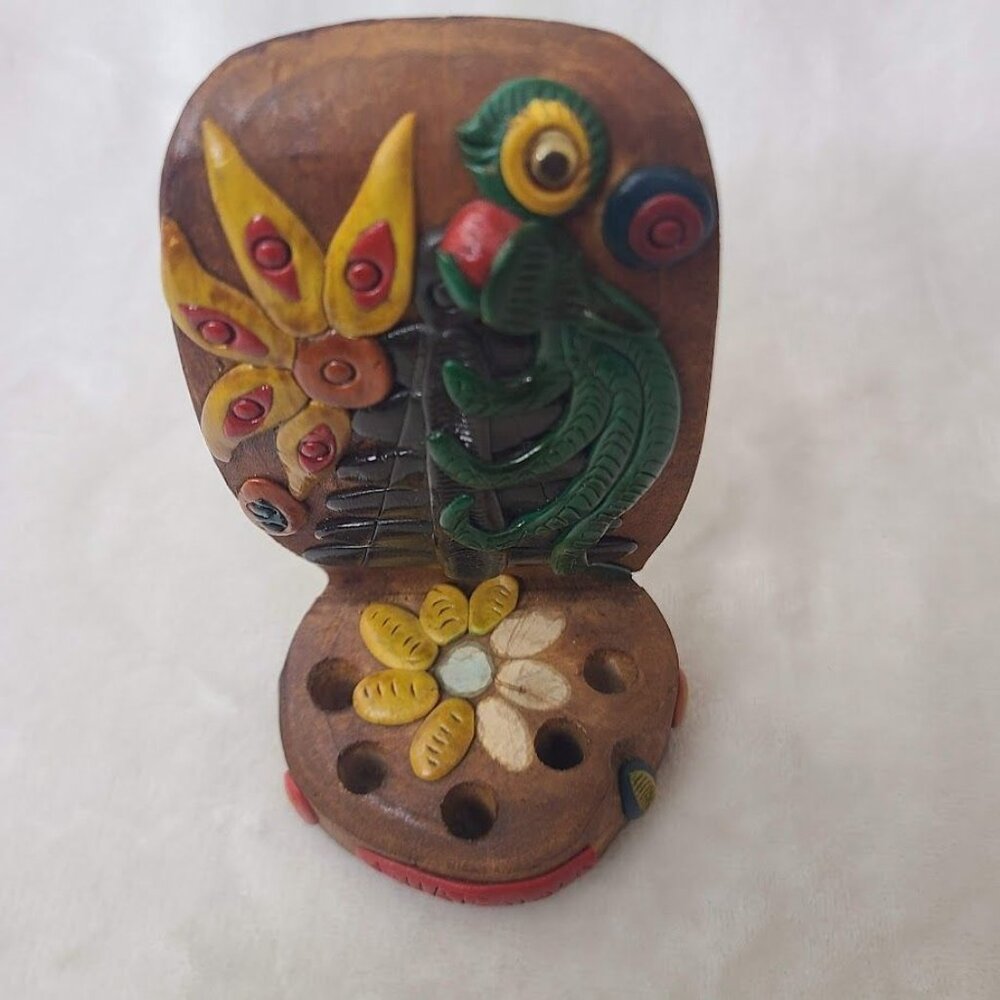 Guatemala Hand Carved Wooden Quetzal Bird Incense Holder Folk Art - Picture 7 of 11